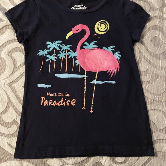 Osh Kosh T-shirt Flamingo "Meet Me In Paradise" Navy Blue Girl’s Size 8 EUC - Picture 3 of 6